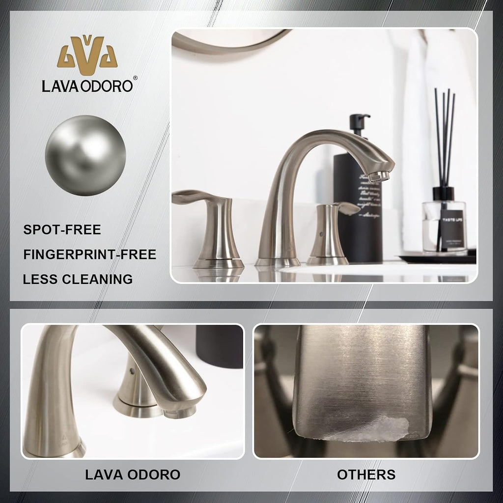 Brushed Nickel Bathroom Faucet, Lava Odoro 8 inch Widespread Bathroom Faucet 3 Hole 2 Handle Bathroom Sink Faucet Modern Bathroom Faucet Vanity Faucet with Drain Assembly Supply Line, BF405-BN