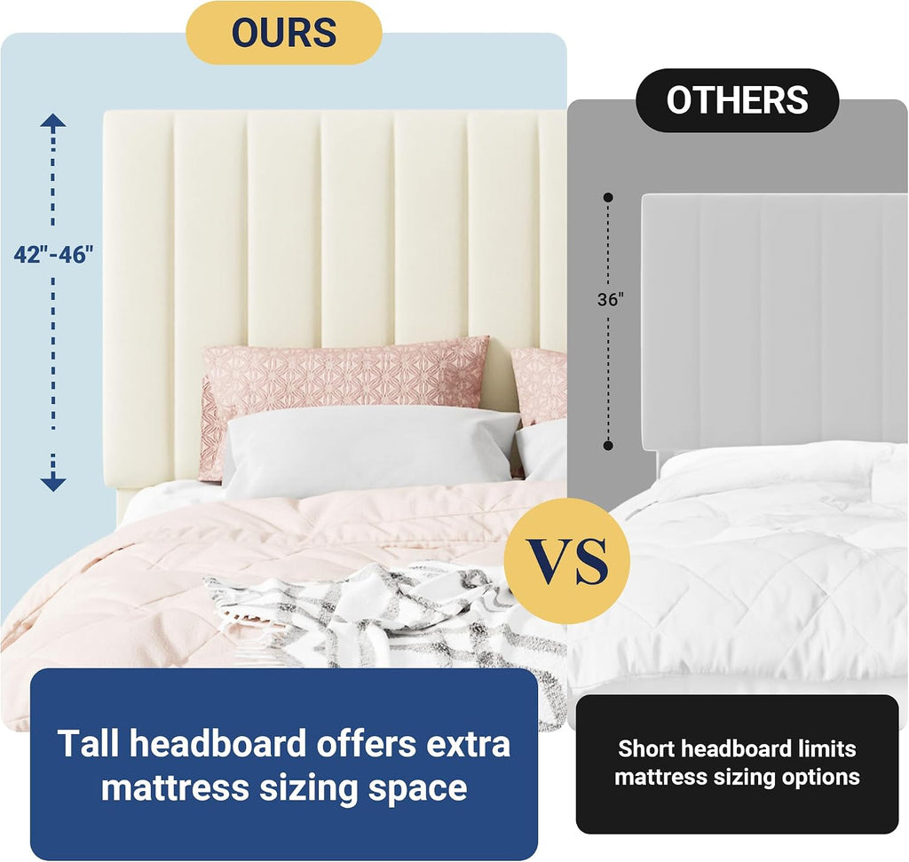 Allewie Full Size Storage Bed Frame, Vertical Channel Tufted Adjustable Headboard, Velvet Upholstered Platform Bed with 4 Oversized Underbed Drawers, Wooden Slats Support, No Box Spring Needed, Cream