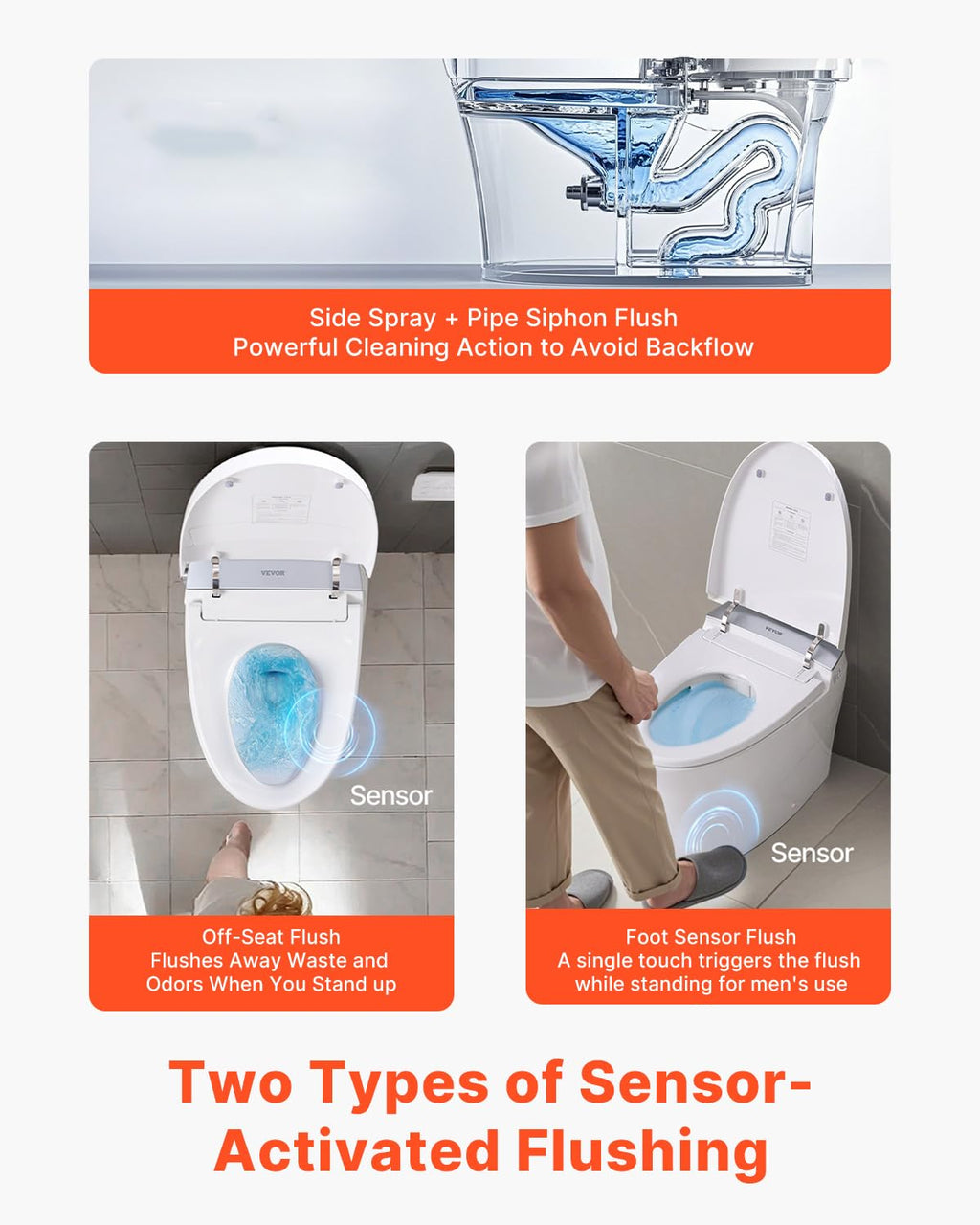 VEVOR Smart Toilet, One Piece Toilet with Bidet Built in, Foot Sensor Operation, Warm Water Sprayer & Air Drying,Easy Operated Toilet with Remote Control, Heated Seat with LED Display