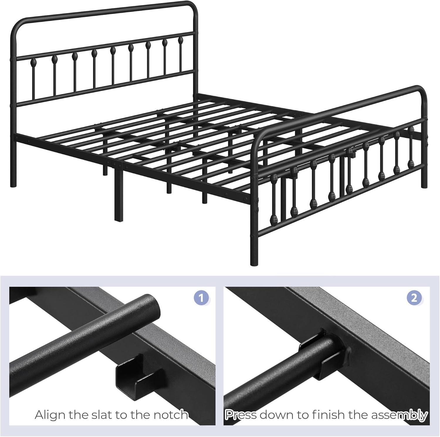 Yaheetech Victorian Vintage King Metal Platform Bed Frame, Classic Iron Art Headboard & Footboard, Stable & Noiseless, 12.6 Inch Under Bed Storage, No Box Spring Needed, Easy Assembly, Black