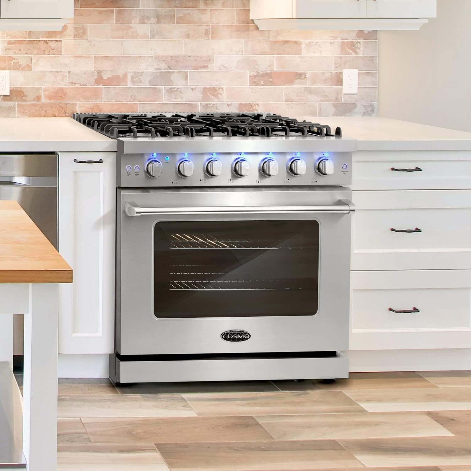 COSMO COS-EPGR366 36 in. Haven Collection 6.0 cu. ft. Gas Range, 6 Burners, Convection Oven, Knob LEDs, Storage Drawer, Stainless Steel