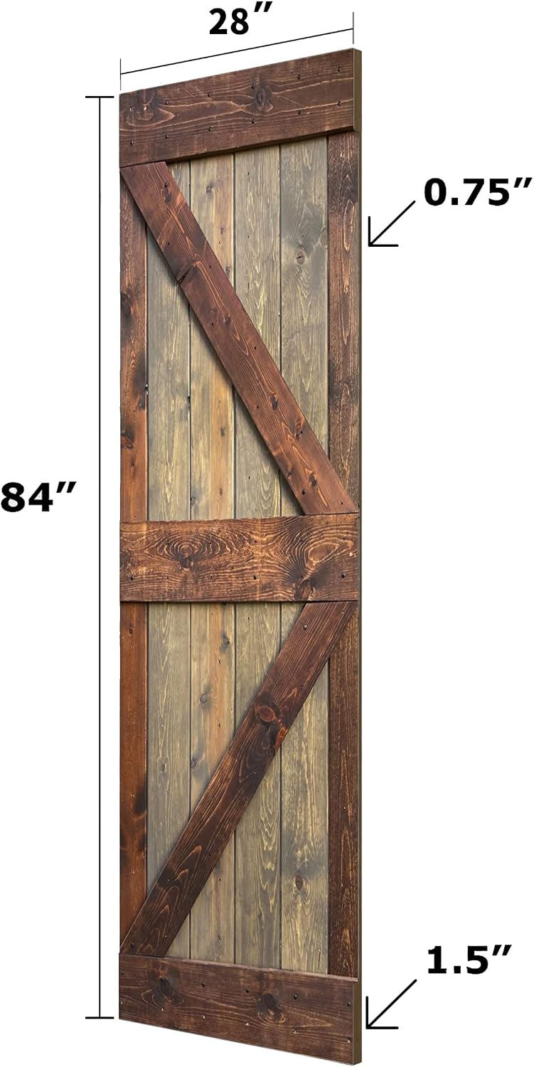 K Series 28in x 84in Brown/Walnut Finished DIY Solid Wood Interior Sliding Barn Door Slab (Hardware Kit NOT Included) - Assembly Needed