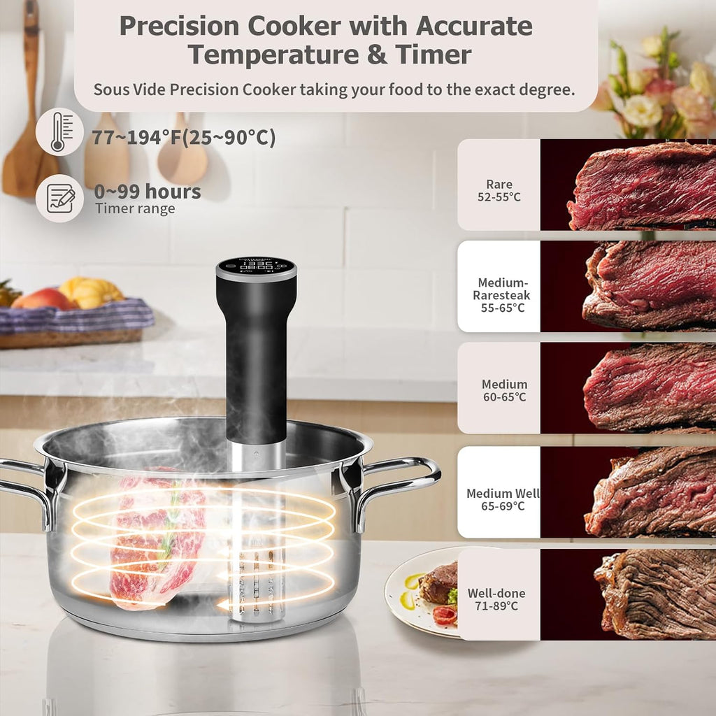 Sous Vide Cooker WiFi & 5 in 1 Smokeless Indoor Grill & Griddle with Meat Thermometer, PFAS Free Ceramic Nonstick