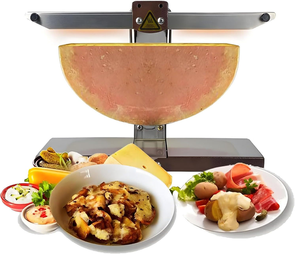 Commercial Raclette Cheese Melter,0-90° Adjustable Foldable Electric Melt Station for Restaurants,1000W Dual Heating for Half-Wheels, Wedges & Blocks, Cafes & Catering