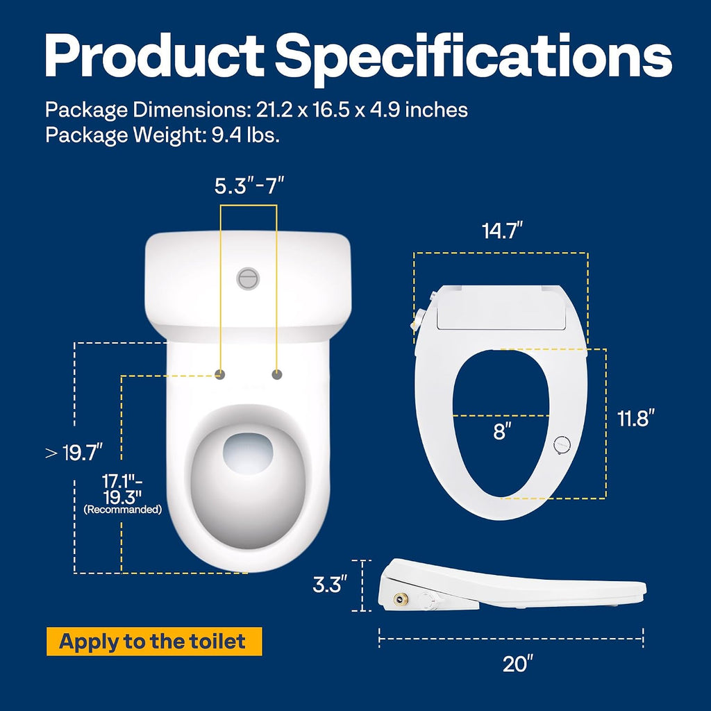 VIVOHOME Smart Heated Bidet Toilet Seat with Remote Control, Self-Cleaning Dual Nozzles for Rear and Front Cleansing, Adjustable Temperature Settings with Warm Air Dryer, Soft Close Lid, Nightlight