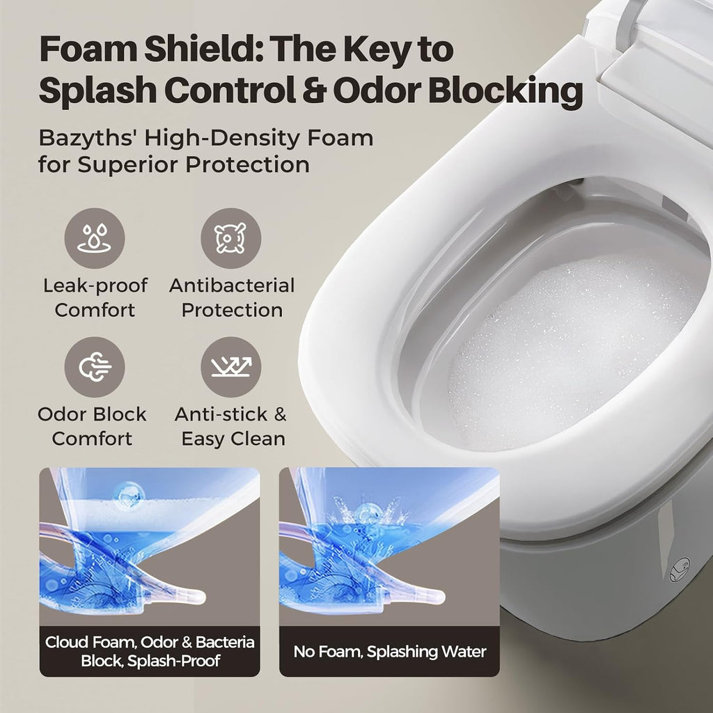 Smart Toilet with Bidet Built In & Foam Shield, Supports Cleaning Tablets, Auto Open/Close, Built-in Tank, Foot Sensor Flush, Heated Seat, Warm Dryer, One Piece Elongated Toilet (ZYC8A)