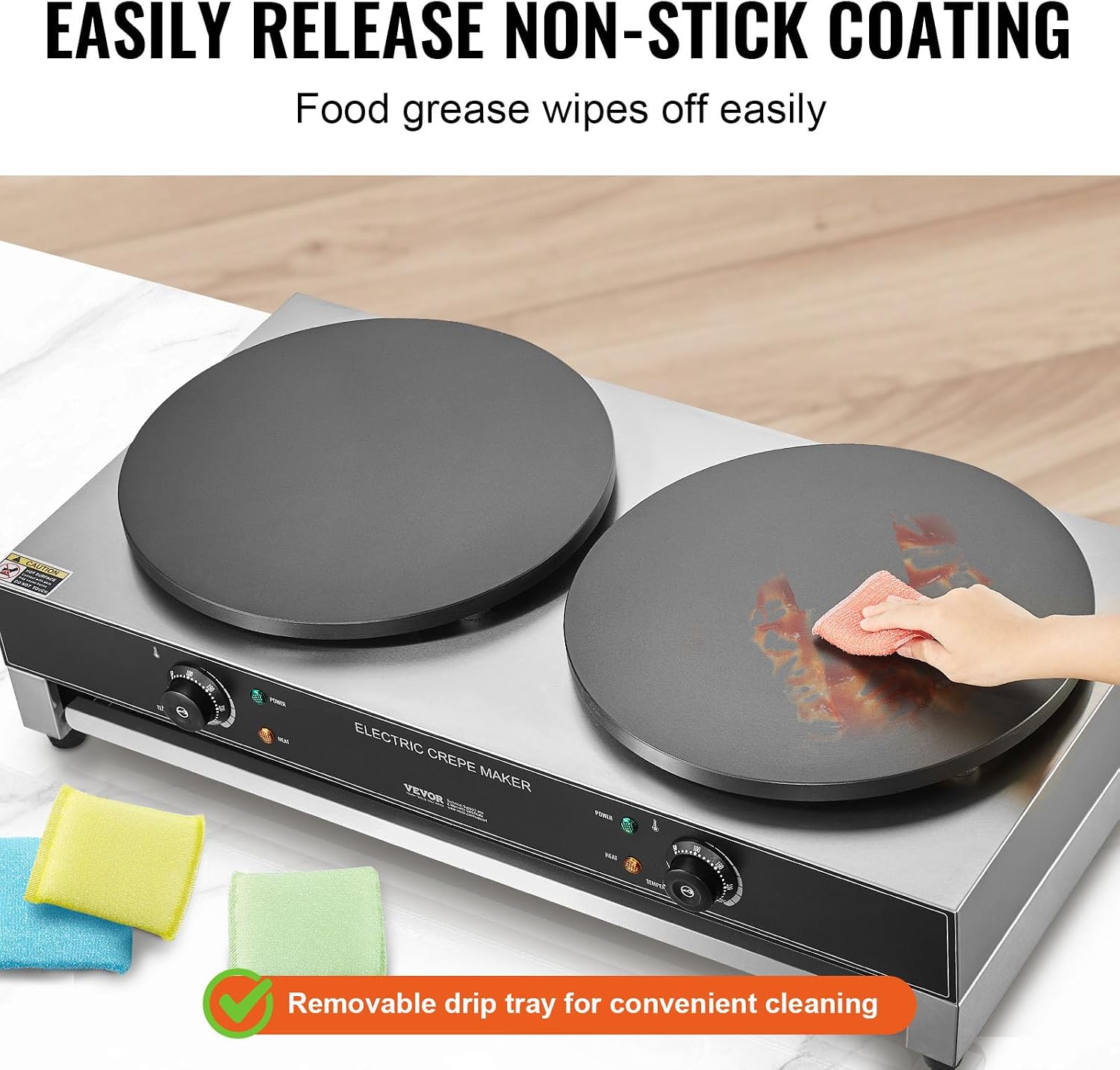 VEVOR Electric Crepe Maker, 16-Inch Double Head Commercial Crepe Machine, 3400W Flat Plate Crepe Griddle, Nonstick Stainless Steel Pancake Making, Desktop Circular Cereals Pancake Stove, AC120V 60Hz