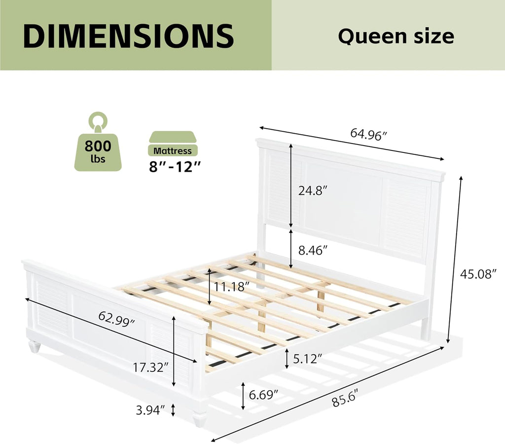 Christopher Knight Home Todie Modern Queen Size Bed Frame with Headboard, Wooden Queen Size Platform Bed Frame, Farmhouse Queen Size Bed Set, No Box Spring Needed, Easy Assembly, White