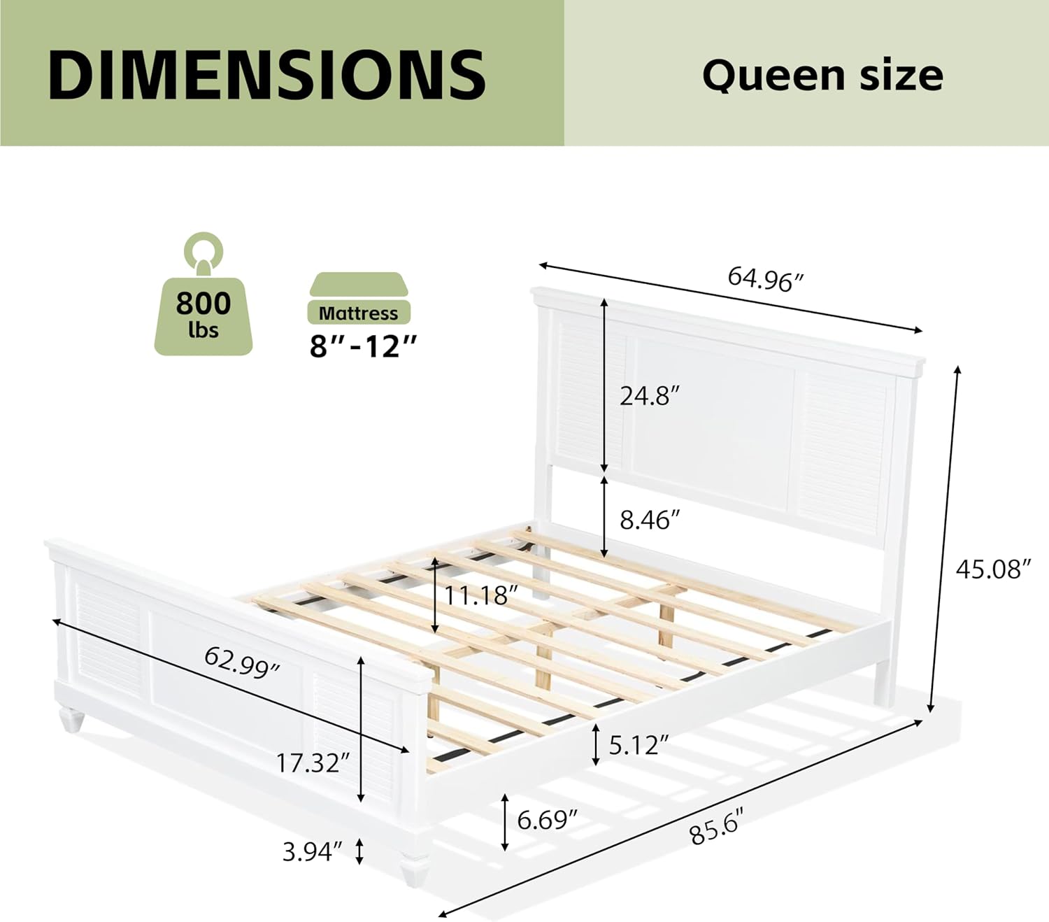 Christopher Knight Home Todie Modern Queen Size Bed Frame with Headboard, Wooden Queen Size Platform Bed Frame, Farmhouse Queen Size Bed Set, No Box Spring Needed, Easy Assembly, White