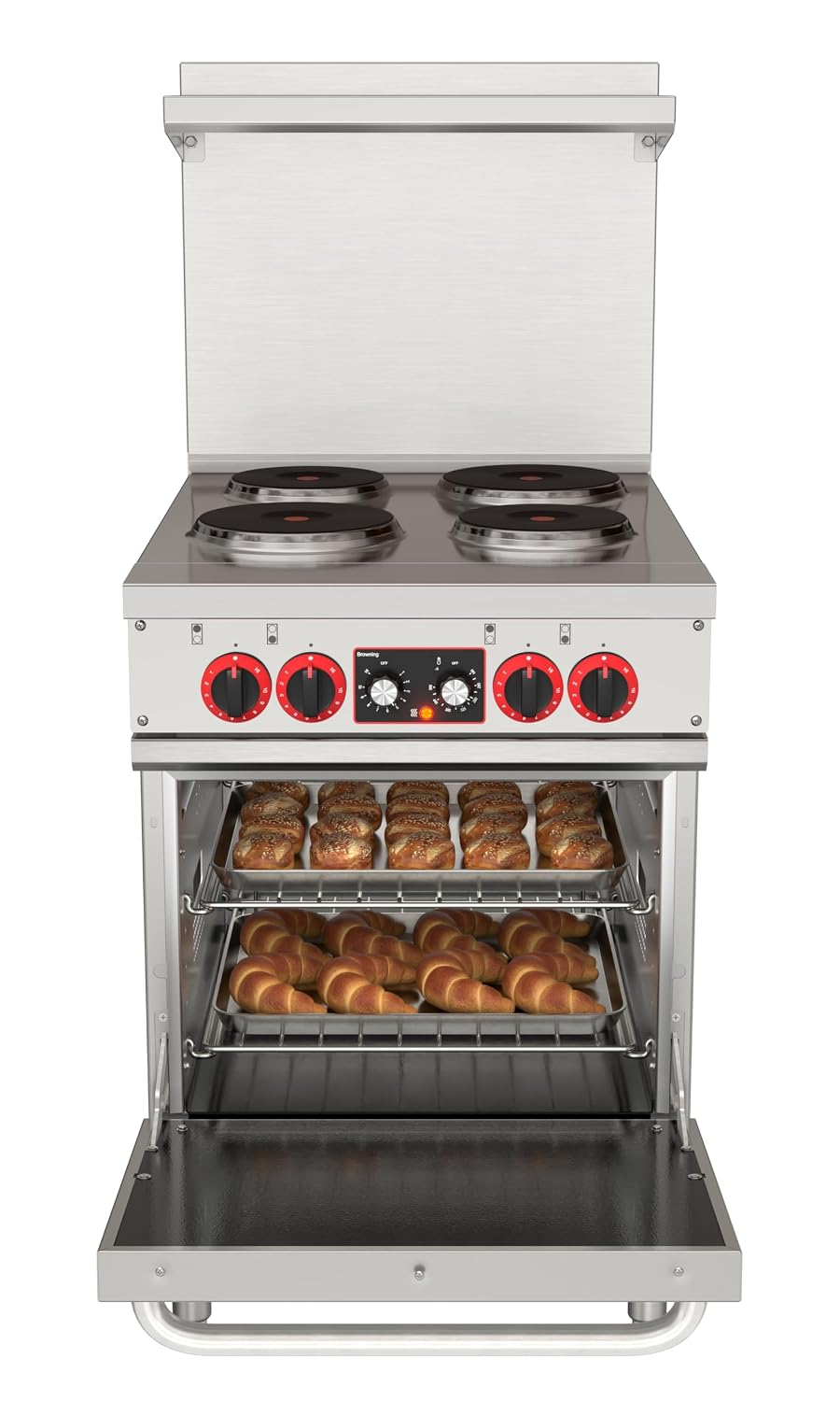 KoolMore 24 in. Commercial Electric Range with 4 Burners and 1 Standard Electric Oven in Stainless Steel - 208V 3-Phase, CSA Listed (KM-CR24-E)