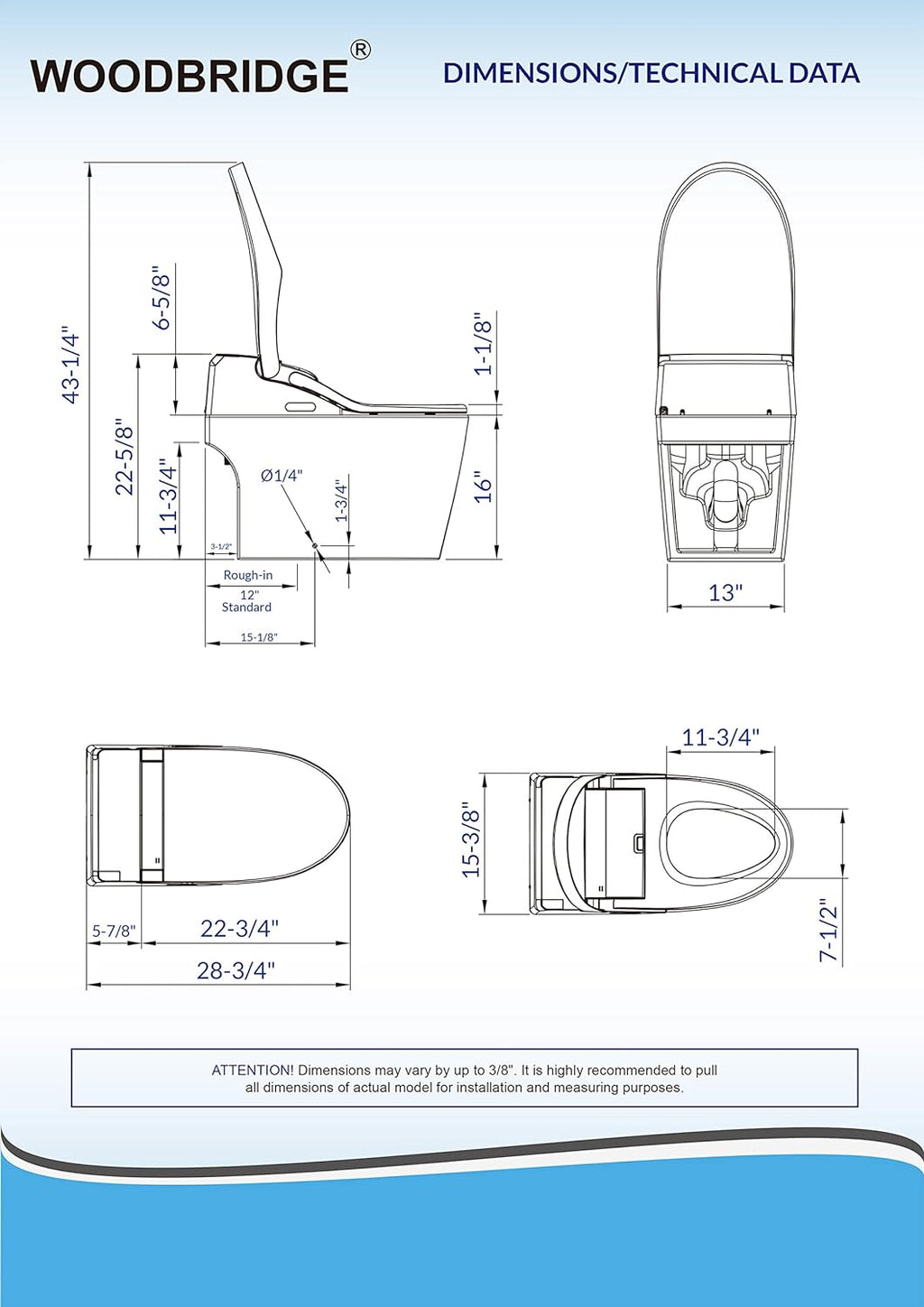 WOODBRIDGE B0960S Auto Flush, Auto Open & Auto Close, 1.28 GPF Single Flush Toilet with Intelligent Smart Seat and Wireless Remote Control, Chair Height