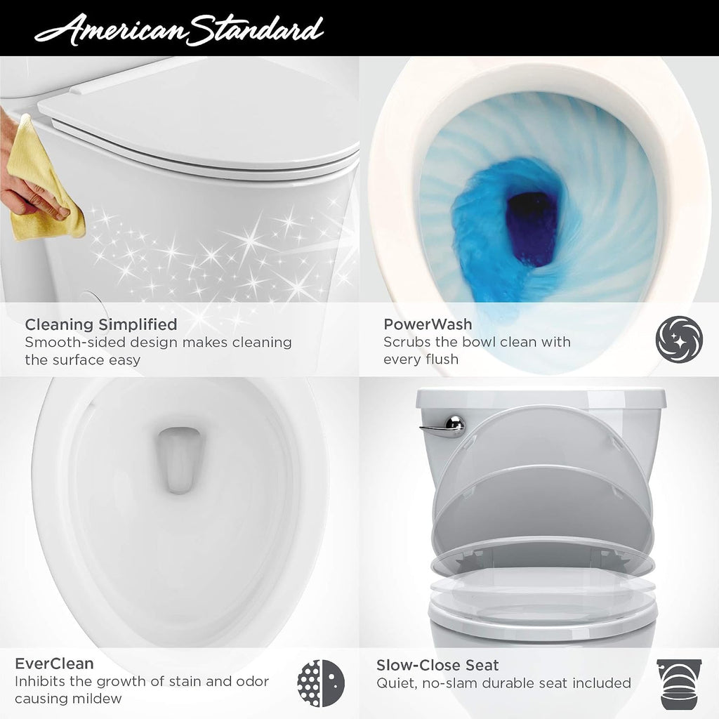 American Standard 226AA105.020 Studio S Height Elongated Toilet with Seat-Right Hand Trip Lever, White