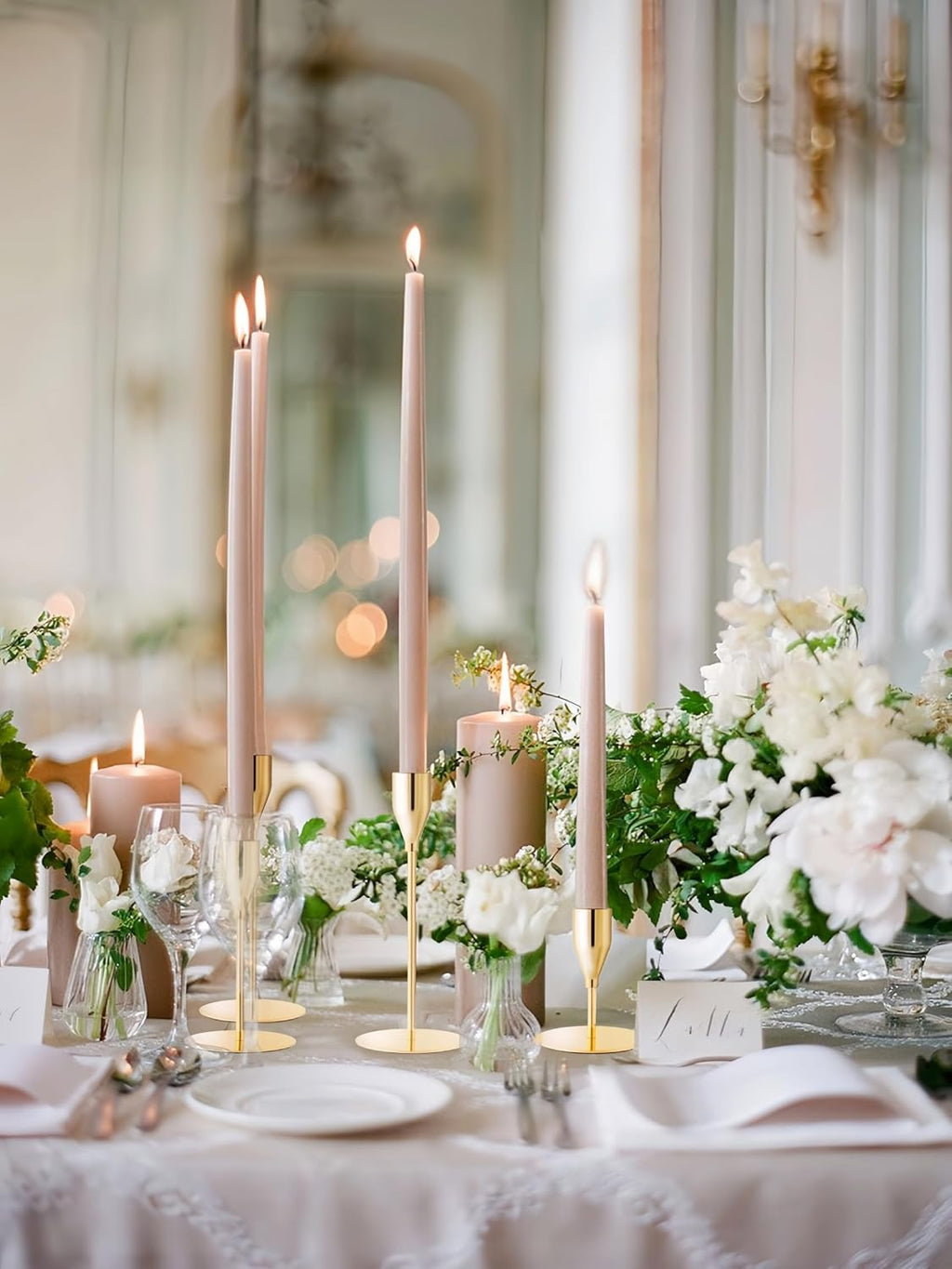 Taper Candle Holders,Tall Metal Candlestick Holders,French Gold,Set of 54,Three Heights,Candle Stick Holder Bulk for Wedding Centerpiece Decoration,Dinning,Festival,Party or Home Decor