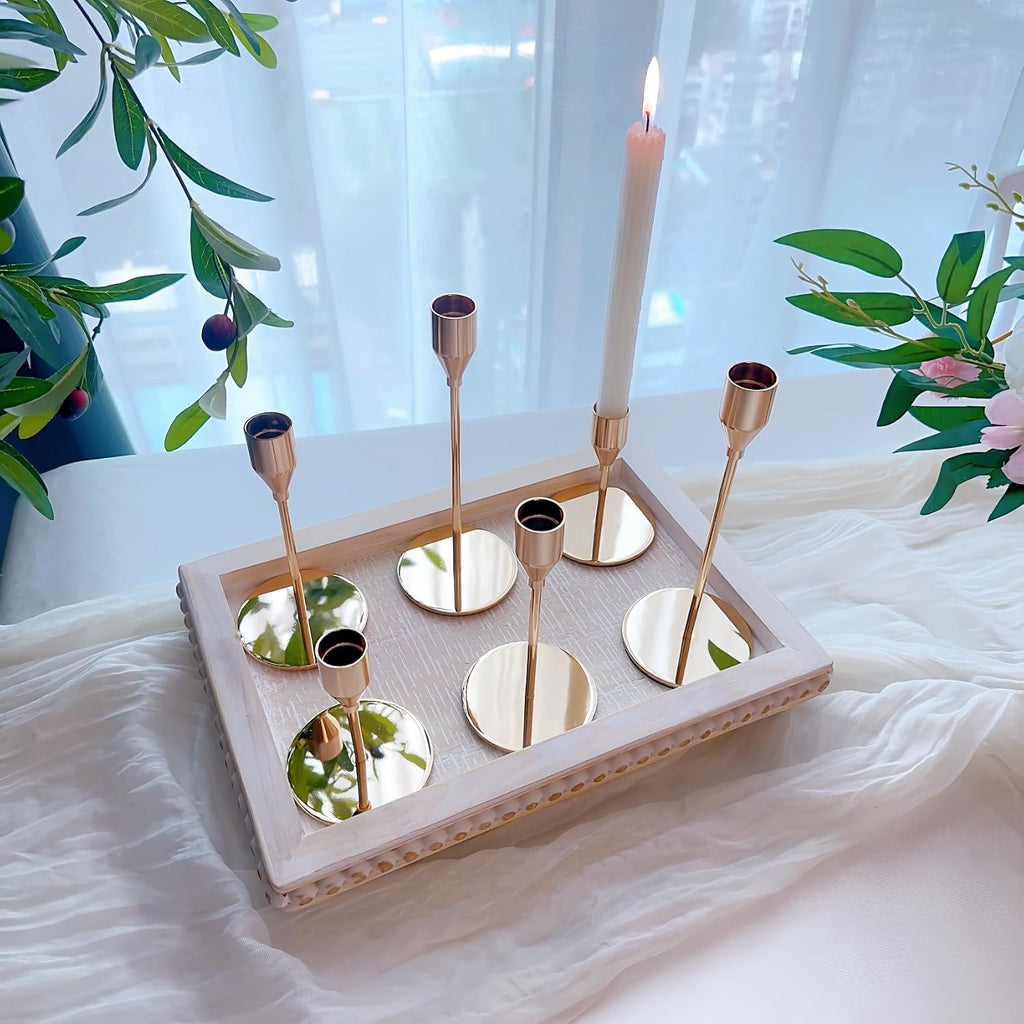 Taper Candle Holders,Tall Metal Candlestick Holders,French Gold,Set of 54,Three Heights,Candle Stick Holder Bulk for Wedding Centerpiece Decoration,Dinning,Festival,Party or Home Decor