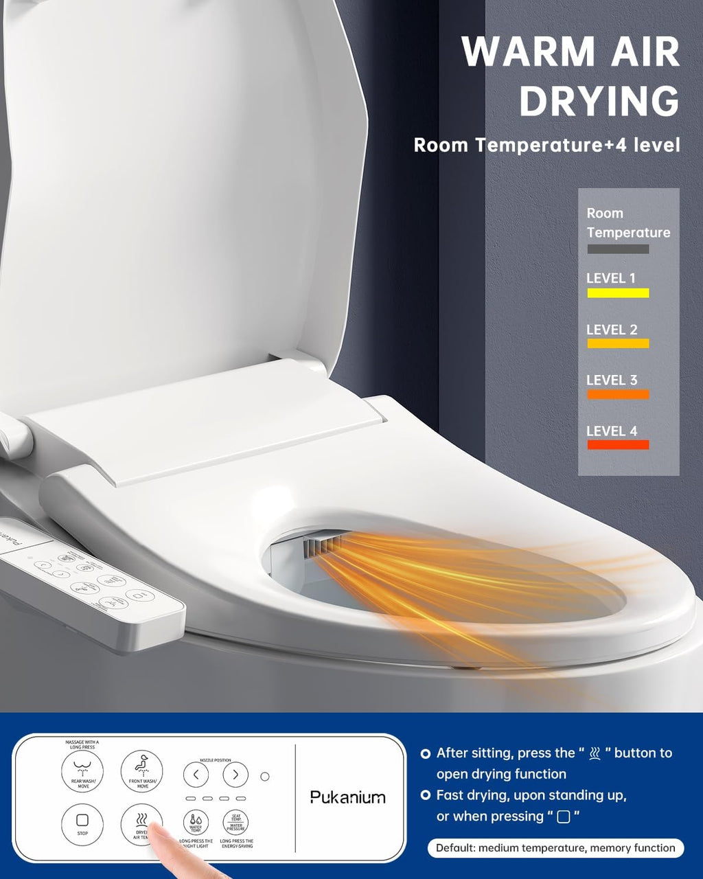 Heated Smart Toilet Seat with Feminine Wash & Dryer, Elongated Bidet with Adjustable Water Temperature, Pressure & Nozzle Position, Easy Installation & Soft-Close Lid for Modern Bathrooms