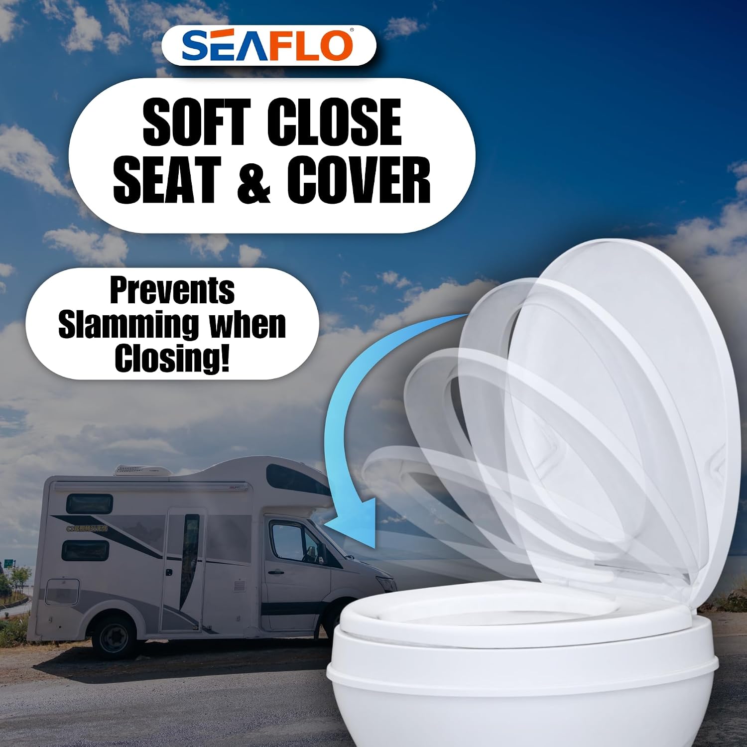SEAFLO RV Toilet with Sprayer Attachment - White, 18.4' Residential Height, Gravity Flush Foot Pedal Camper Toilet Soft Close Seat Elongated Bowl Motorhome, 4-Year Warranty, SFRTPH-01-02