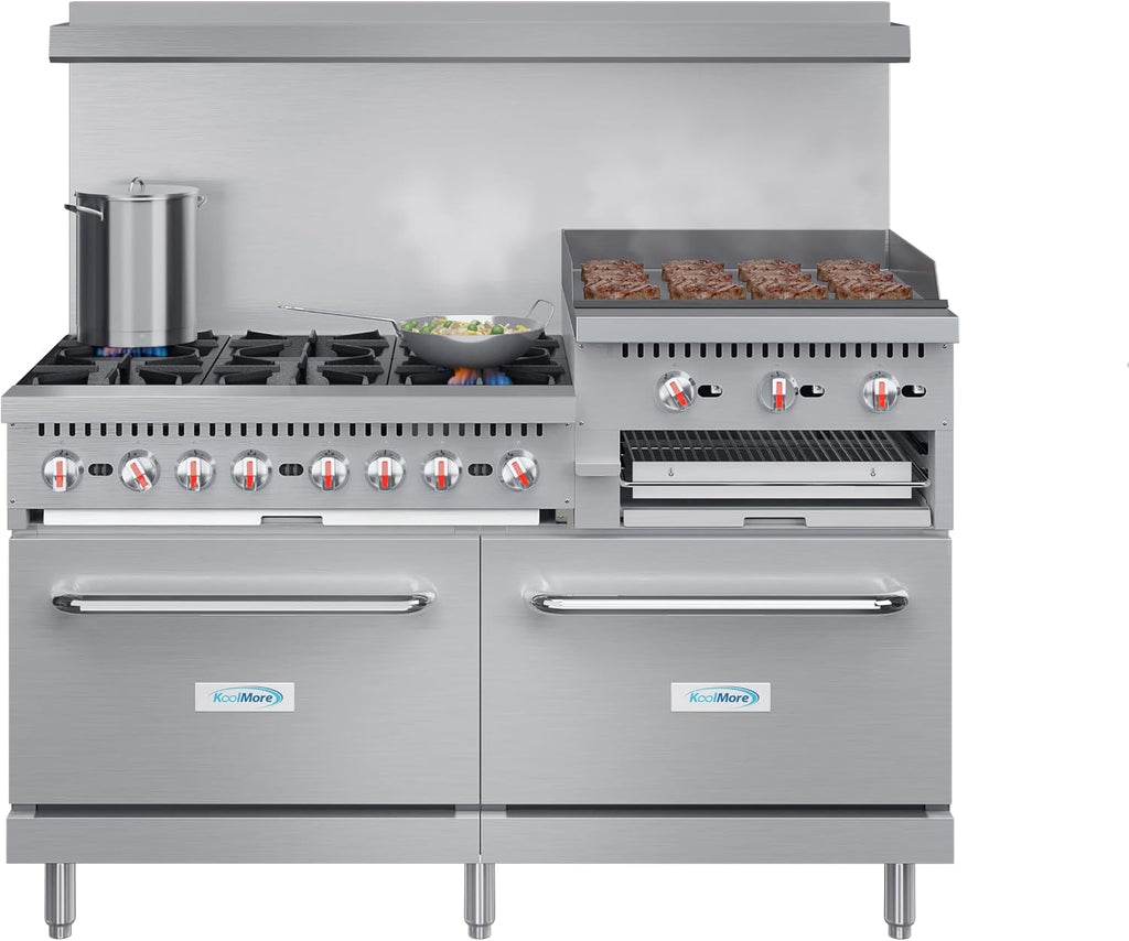 KoolMore 60 in. 6 Burner Commercial Natural Gas Range with 24 in. Griddle and Broiler (KM-CRGB60-NG)