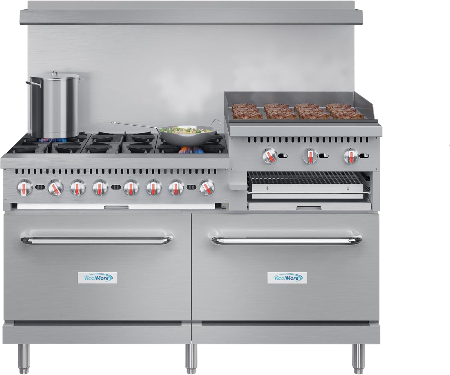 KoolMore 60 in. 6 Burner Commercial Natural Gas Range with 24 in. Griddle and Broiler (KM-CRGB60-NG)