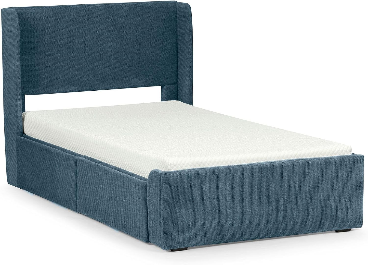 Max & Lily Upholstered Twin Bed Frame with Rectangular Headboard and Two Storage Drawers, Upholstered Platform Bed for Kids, No Box Spring Needed, Easy Assembly, Blue