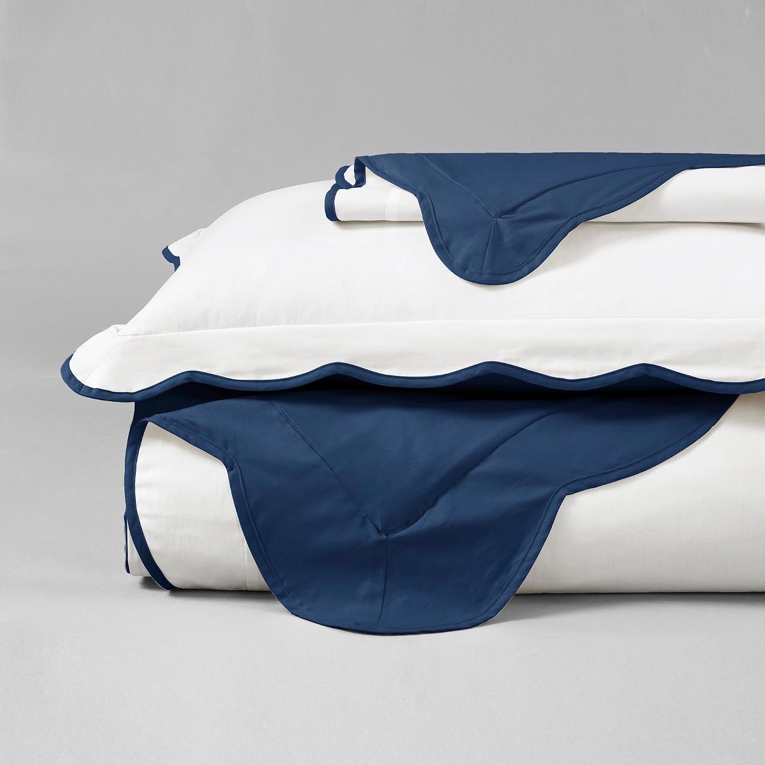 Lush Decor Coastal Chic Scalloped Edge Cotton Duvet Cover Set, 3 Piece Set, Full/Queen, Neutral & White - Queen Bedding Set - White Duvet Cover Queen - Coastal Decor
