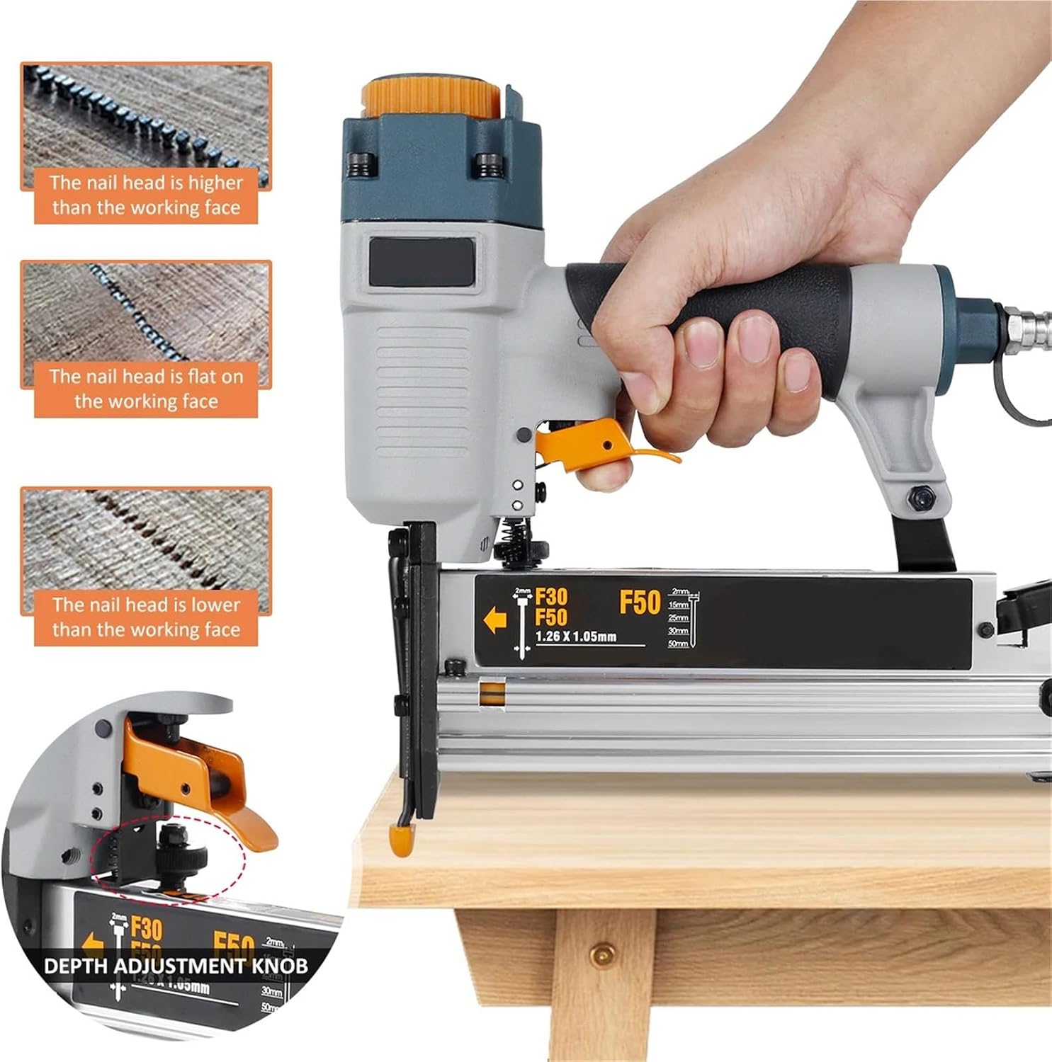 Air Nailer Carpenter Pneumatic Nail Tool T50 F50 440K 16Ga/18Ga Air Brads Nailer Nail Depth Adjustment Ergonomic And Lightweight