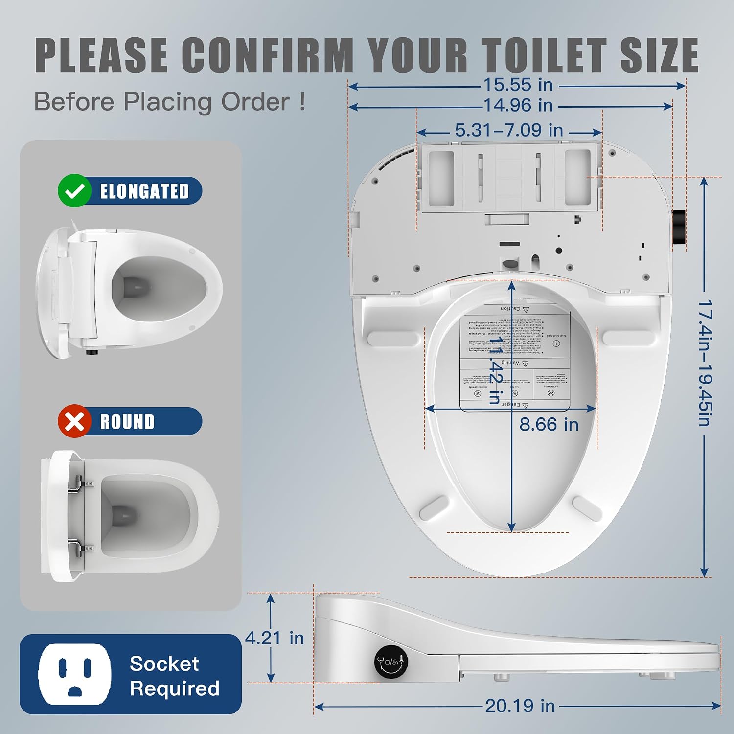 Bidet Toilet Seat Elongated,Electric Heated Bidet with Warm Water,Dryer,Remote Control & Multiple Spray Modes,Self-Clean Nozzle,Anti-Yellowing Material,for Women,Men,Pregnant & Elderly