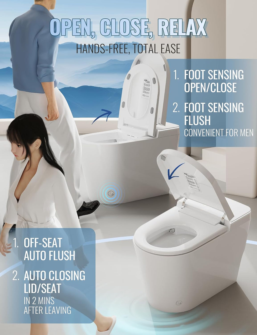 Smart Toilet with Bidet Built in, Auto Open/Close, Foam Shield, Foot Sensing Operation, Built-in Tank & Pump-Assisted Auto Flush, Wider Heated Seat, Luxury One Piece Elongated Bidet Toilet