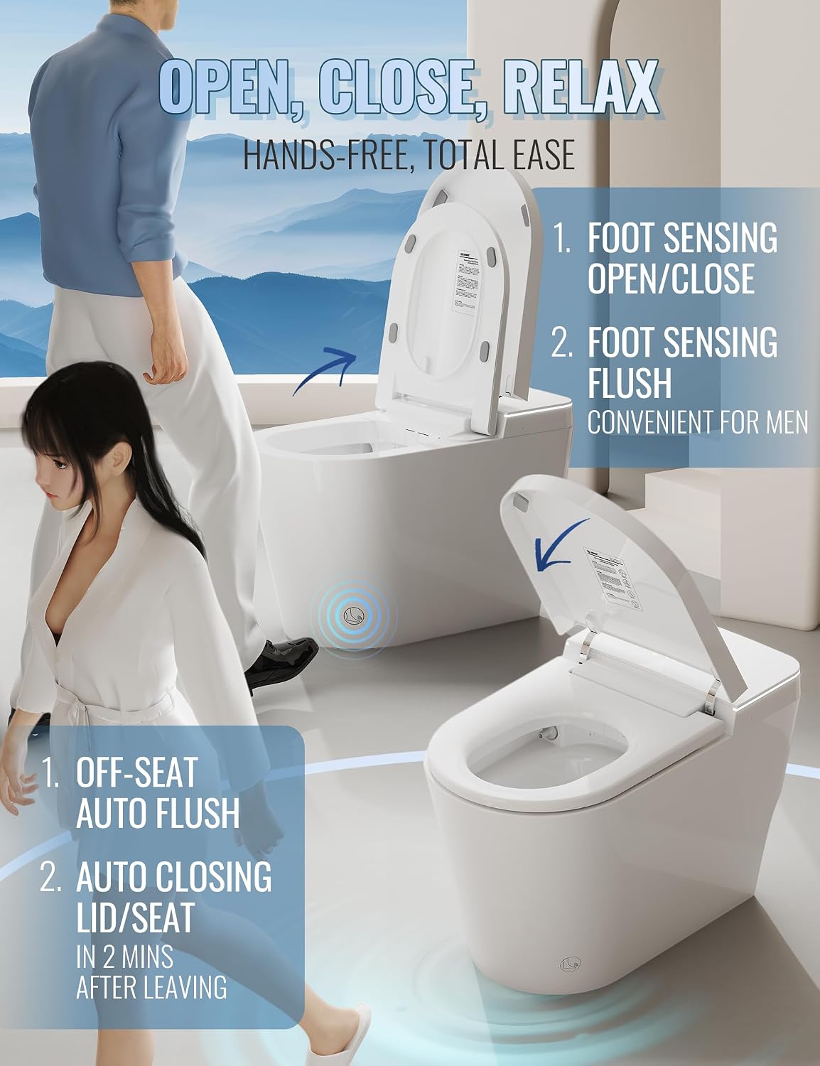 Smart Toilet with Bidet Built in, Auto Open/Close, Foam Shield, Foot Sensing Operation, Built-in Tank & Pump-Assisted Auto Flush, Wider Heated Seat, Luxury One Piece Elongated Bidet Toilet