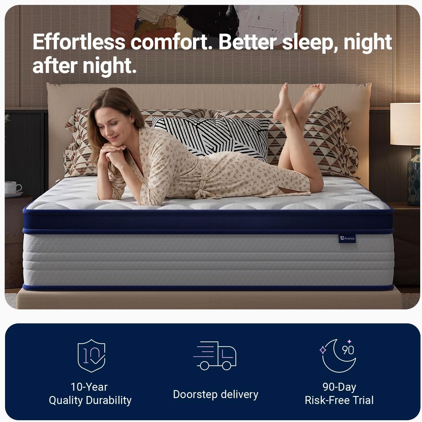 Avenco 10 Inch King Size Mattress for Deep Sleep, King Mattresses with Smart Coil Spring Technology for Pressure Relief, Breathable Cover Motion Isolation CertiPUR-US Certified Bed Mattress in a Box
