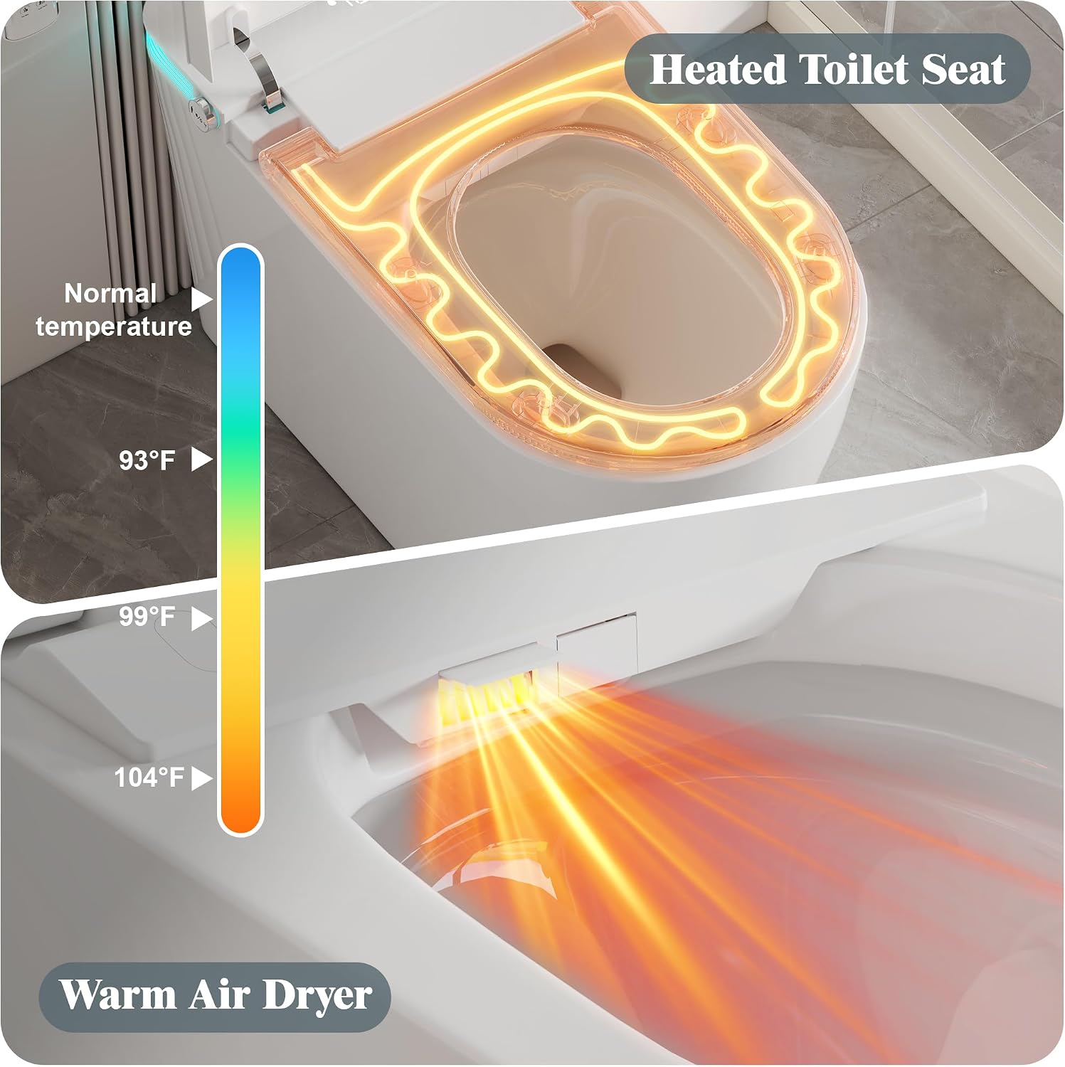 Smart Toilet with Bidet Built In, Elongated Heated Seat, Auto Flush, Manual Soft-Close Seat&Lid, Warm Water Wash&Air Dry, Electric One Piece Toilet for Bathroom with Siphon Dual Flush 0.8/1.2 GPF
