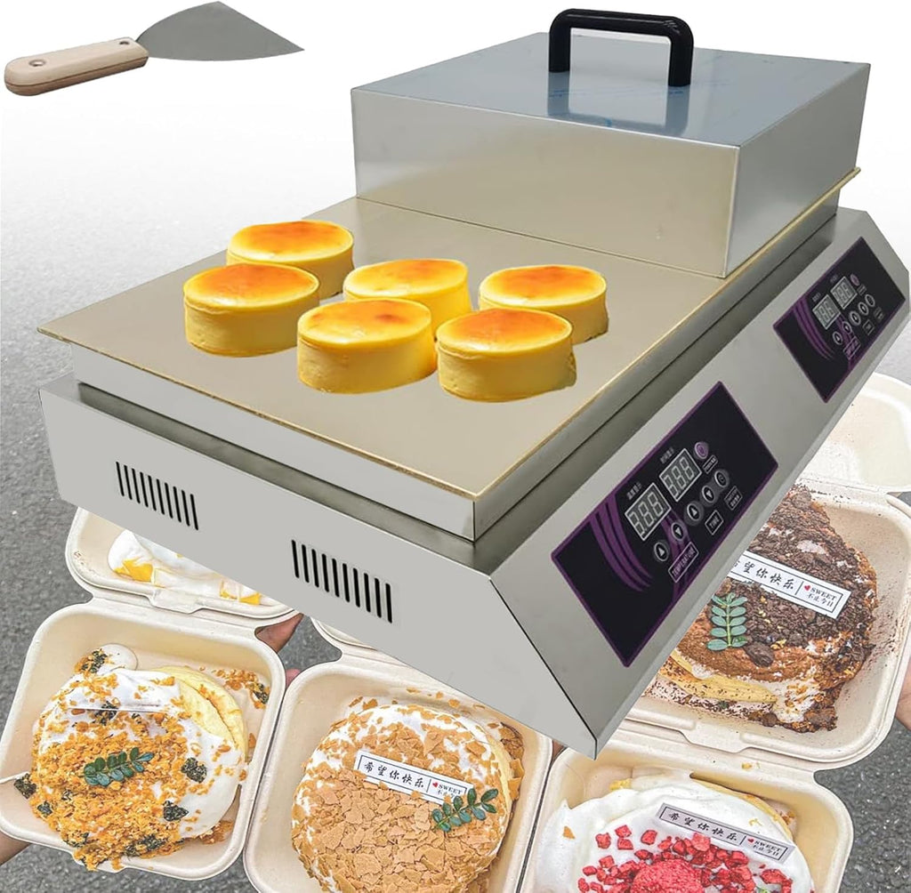 Electric Souffle Maker & Dorayaki Baker Stainless Steel with Double Pure Copper Plates 60-240°C Commercial Grade Souffle Pancake & Muffin Griddle Machine Digital Display Dualhead