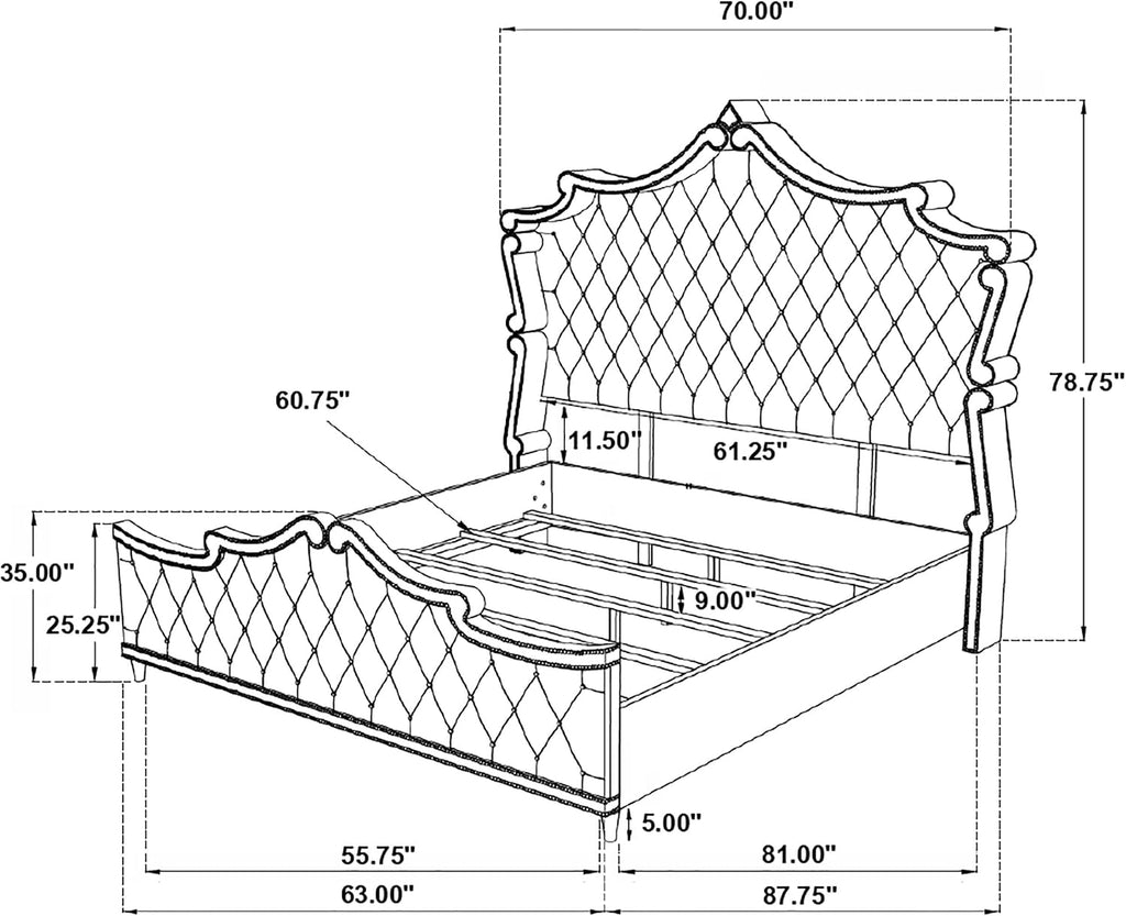 Coaster Home Furnishings Antonella Modern Classic 5-Piece Bedroom Set Velvet Upholstered Queen Size Panel Bed Frame 79-inch Headboard Ivory and Camel 223521Q-S5