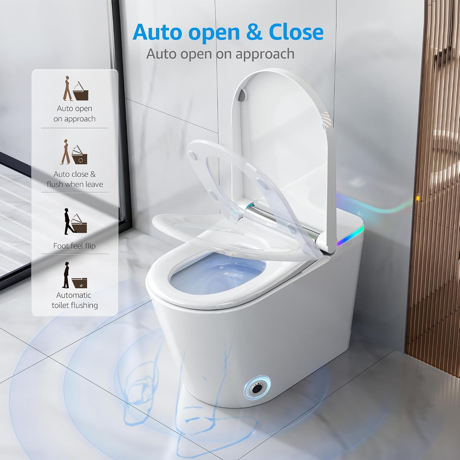 Smart Toilet with Bidet Built In, Heated Seat, Warm Water Wash & Dryer, Tankless Bidet Toilet with Foot Sensor & Night Light, Auto Open/Close Lid & Flush, Wireless Remote, 1.26GPF Water-Saving Design
