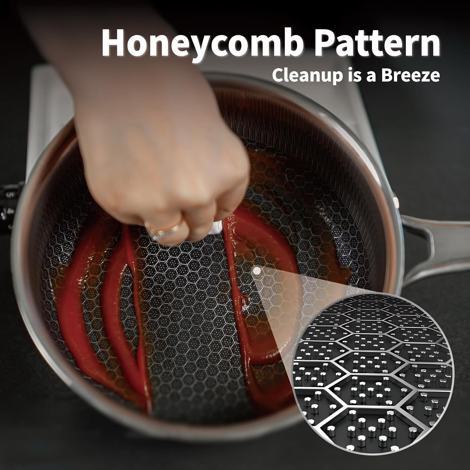 Hybrid Nonstick Saucepan Set of 2 with Lids 1.5 QT and 3 QT, Stainless Steel Honeycomb Pans with Side Pour Spouts,Compatible with All Cooktops,Dishwasher and Oven Safe