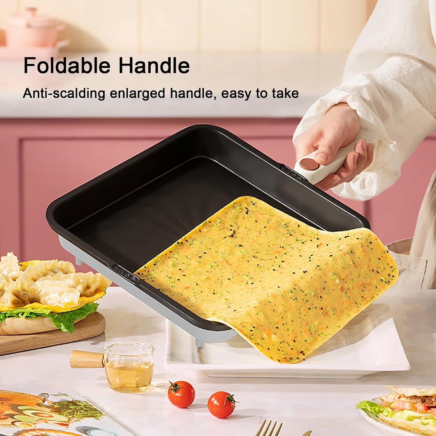 Electric Frying Pan, Electric Baking Pan, Double-Sided Electric Skillet, Non-Stick Coating, Removable, Easy to Clean