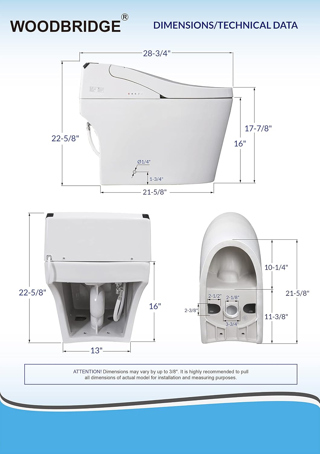 WOODBRIDGE B0960S Auto Flush, Auto Open & Auto Close, 1.28 GPF Single Flush Toilet with Smart Toilet Seat and Wireless Remote Control, Chair Height