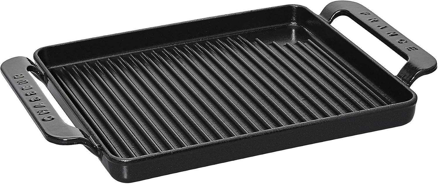 Chasseur Black French Enameled Cast Iron Grill Pan with Dual Handles (13.7-Inch) – Handmade Rectangular Indoor Grill Pan for Restaurant-Quality Searing, Low-Fat Cooking & All-Stovetop Performance