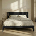 ComfIQ Solid Wood Platform Bed with Wooden Slats – Durable Frame, No Box Spring Required, Ample Underbed Storage, Black, Queen, Bed and Horizontal Slat Headboard