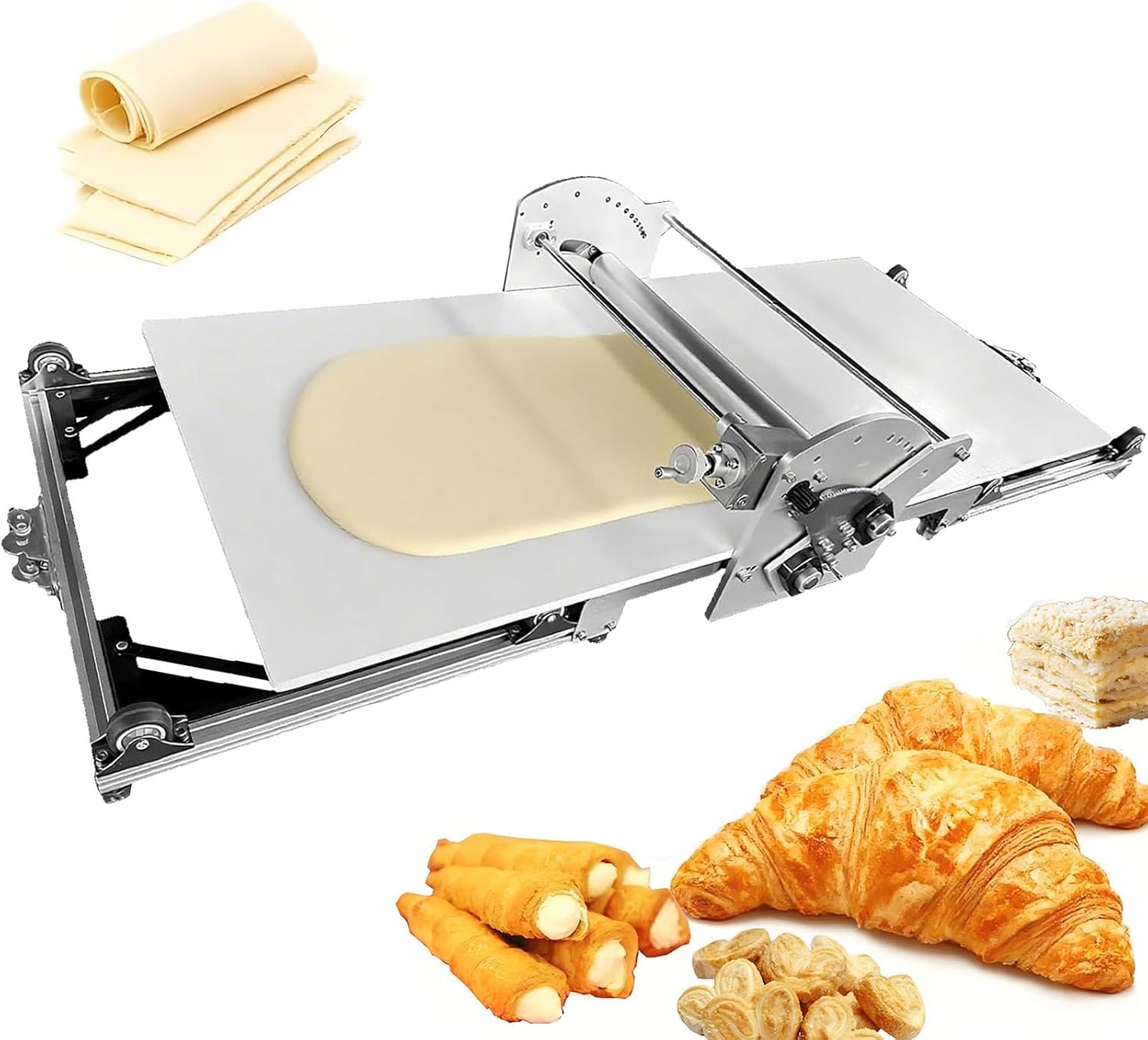 Professional Electric Dough Sheeter, Auto Thickness Adjustment 2-30mm, Foldable Design for Home Bakery, for Pizza, Pasta & Pastry DS508