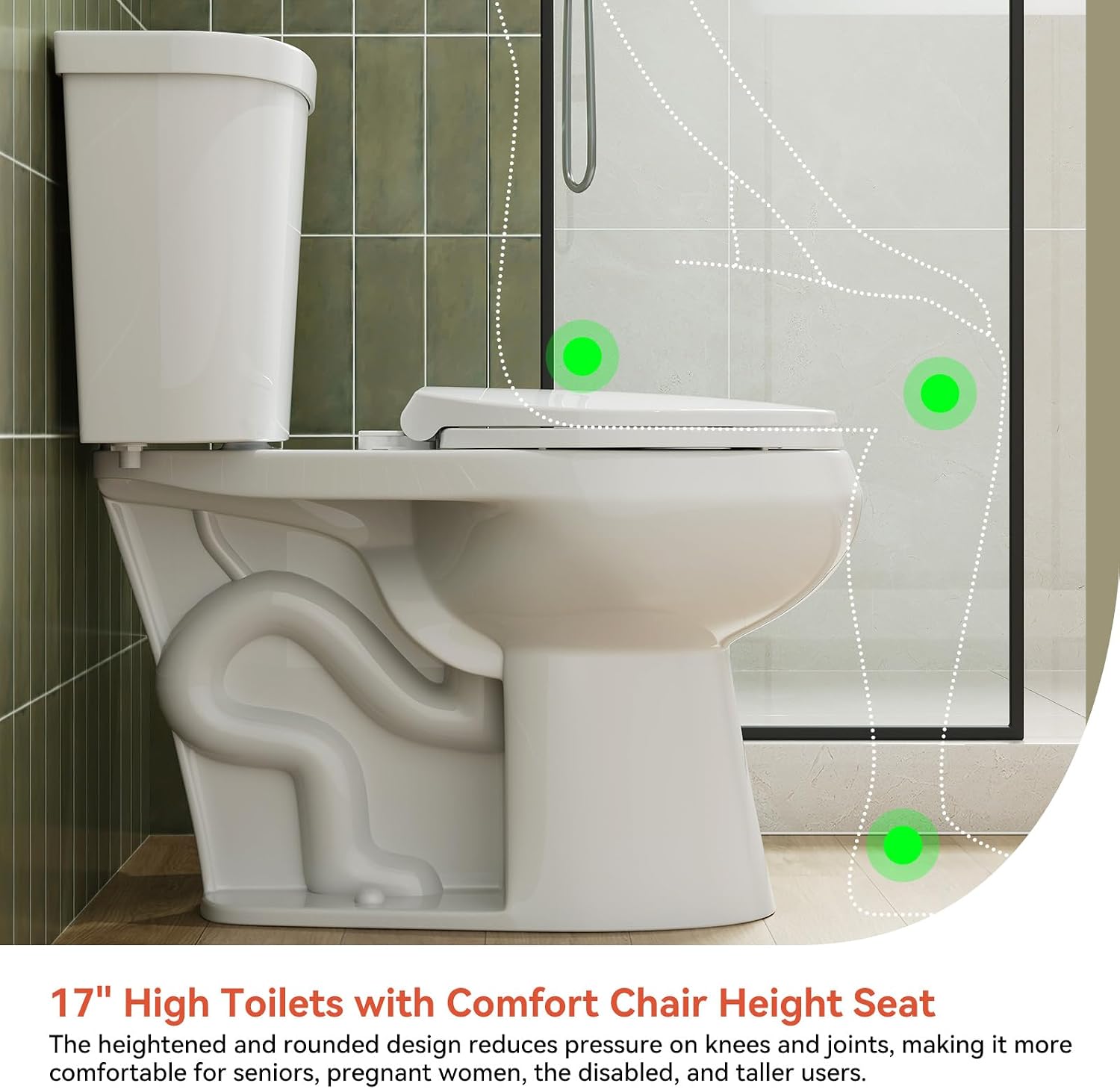 HOROW 17 Inch High Round Toilet with ADA Chair Height, Two Piece Toilet with 1.1/1.6 GPF Dual Flush, MAP 1000g, Extra Tall Bowl for Tall Person & Seniors, HR-R17D