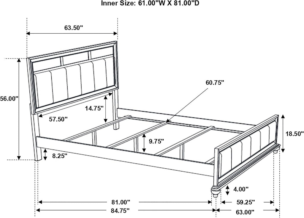 Coaster Home Furnishings Barzini Modern Classic 4-Piece Bedroom Set Leatherette Upholstered Queen Size Panel Bed Frame 56-inch Headboard White 205891Q-S4