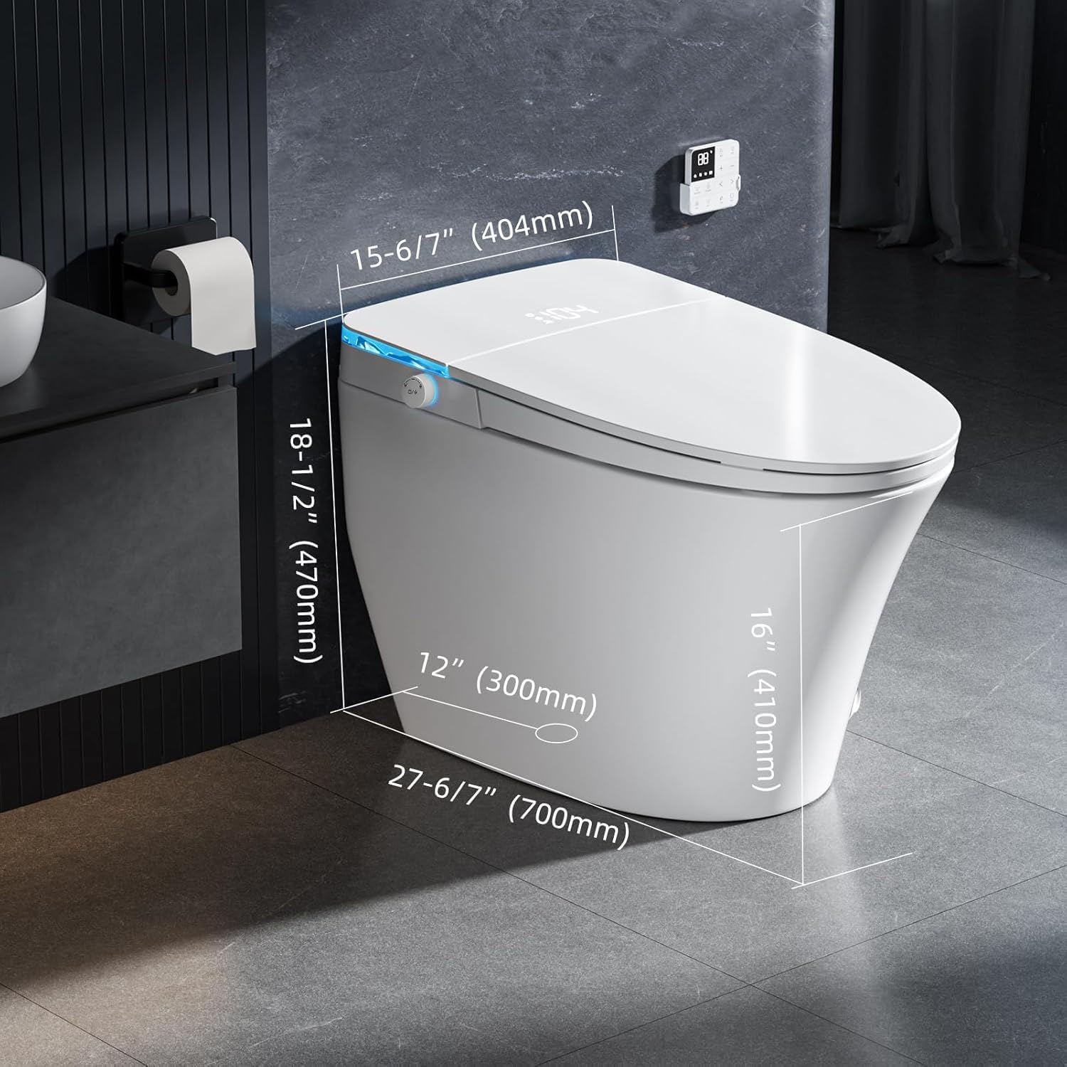 Smart Toilet with Bidet Built in, Tank Built in with Powerful Flush, Heated Seat, Auto Flush and Close, Warm Water, Air Dryer, Night Light and ADA Comfort Height for Bathroom
