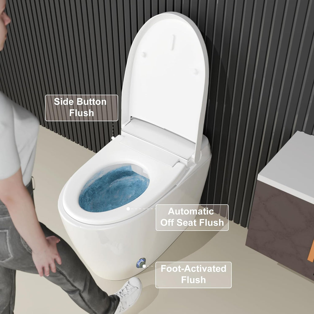 Smart Toilet with Auto Open Close, One Piece Elongated Toilet with Foot Sensor, Comfort Height, Blackout Flush, Auto Flush, Heated Seat, Nightlight for Bathroom