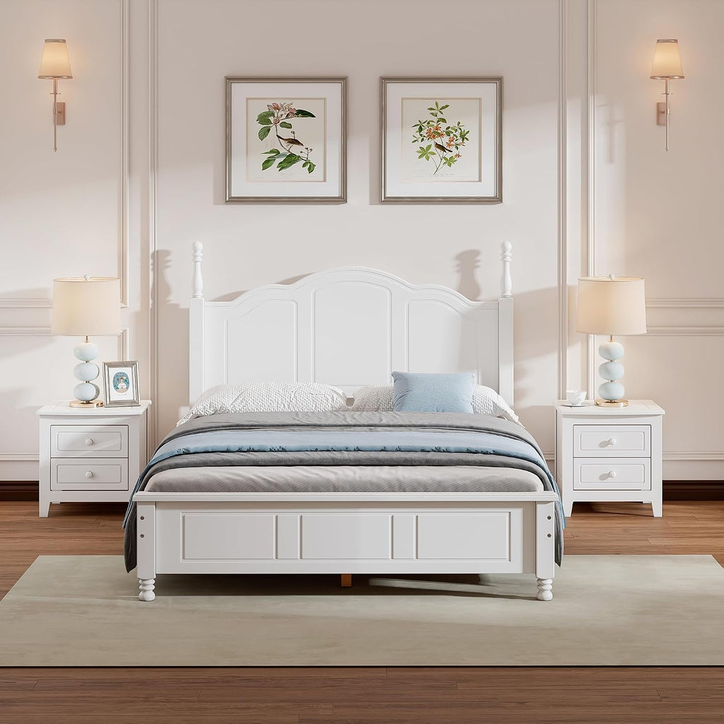 Harper & Bright Designs Bedroom Set Furniture, 3-Pieces Bedroom Sets, Full Size Wood Platform Bed and 2 Nightstands, White