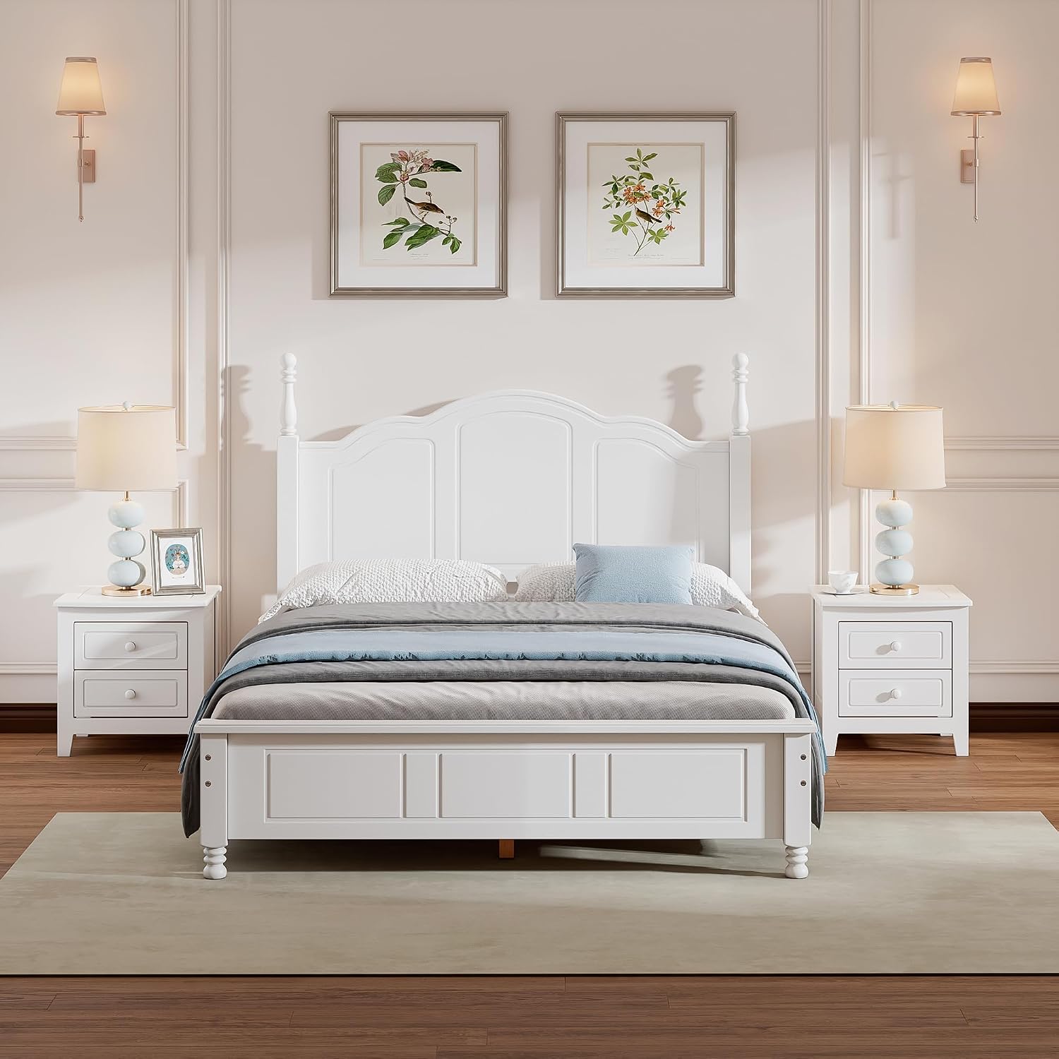 Harper & Bright Designs Bedroom Set Furniture, 3-Pieces Bedroom Sets, Full Size Wood Platform Bed and 2 Nightstands, White