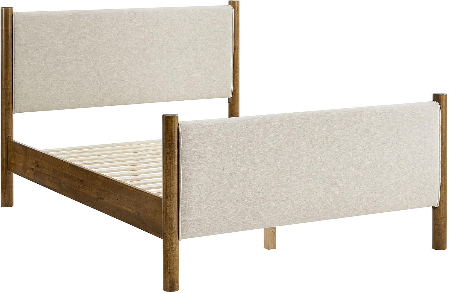 Modway Maven King Size Bed Frame in Ivory Walnut with Upholstered Fabric Headboard and Footboard – Wood King Platform Bed Frame – No Box Spring Needed