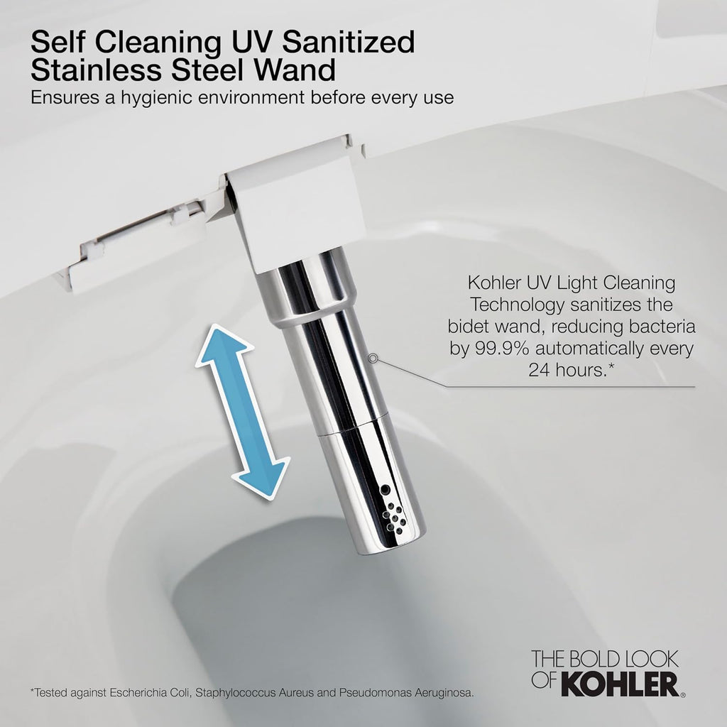 KOHLER 77780-0 Karing Smart Toilet with Bidet Built In, Auto Open & Close, One-Piece Elongated Smart Bidet Toilet with Heated Seat, 1.08 GPF, White