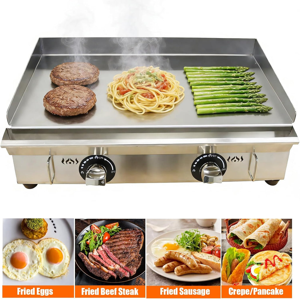 Commercial Countertop Griddle 2800Pa LPG Gas Grill Griddle Outdoor Flat Top Grill Griddle with Low Pressure Valve, Adjustable Temperature 122°F-572°F & 29.1x15.75in Hotplate for Home Kitchen
