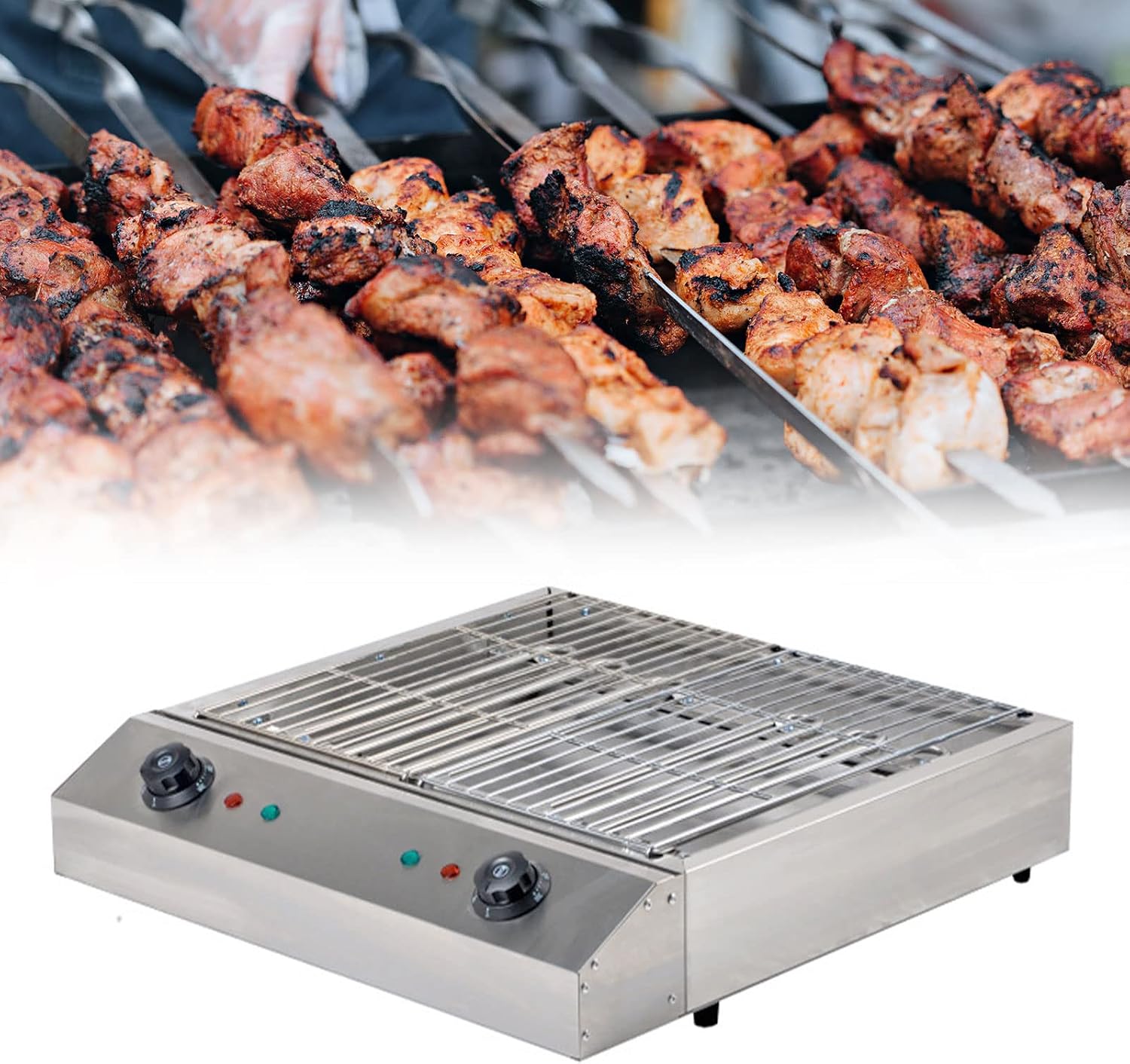 Electric Smokeless Portable BBQ Barbecue Grill Indoor Cooking Grill with Water Filled Drip Tray & Temperature Control-Safe Griddle for Indoor & Kebab Grill(B)