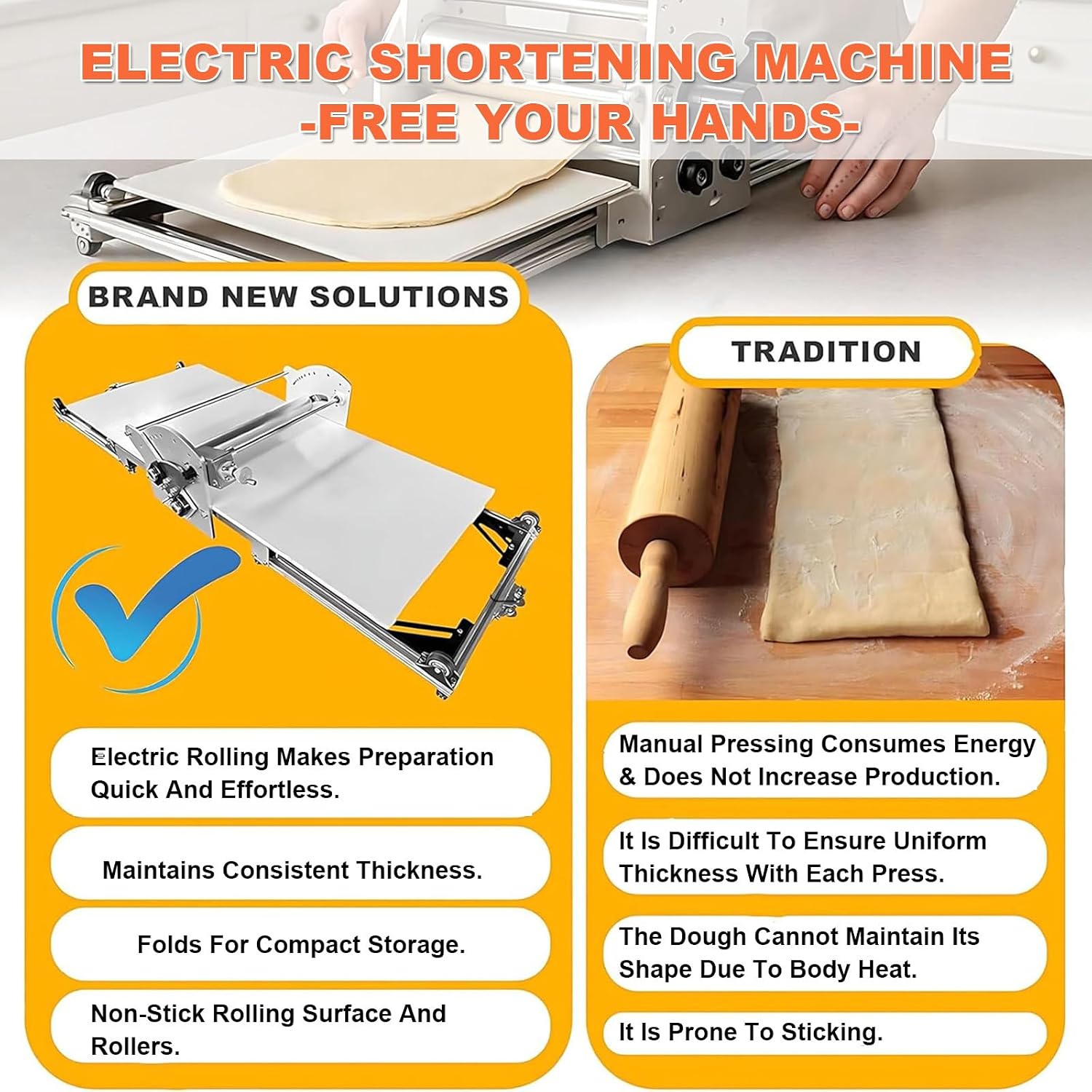 Home Electric Puff Pastry Maker - Stainless Steel, 2-30mm Thickness Adjustment, Foldable Electric Dough Sheeter for Pizza, Croissants, Pastries, and Fudge